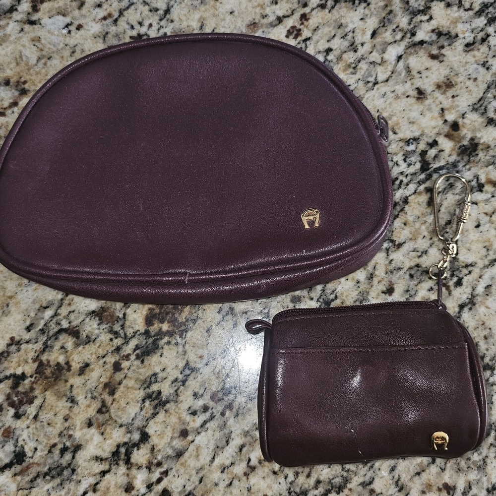Vintage Etienne Aigner leather pouches,a larger Cosmetic bag and a Coin Purse